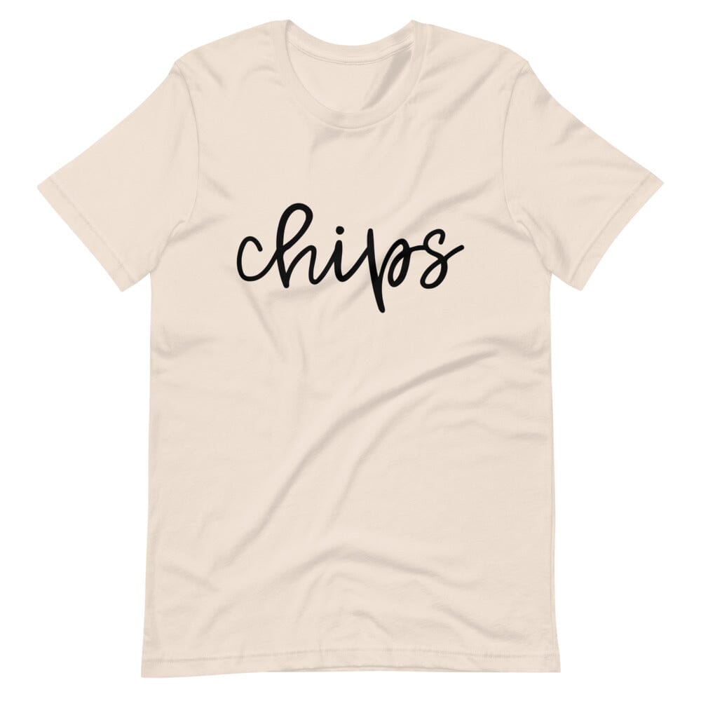 A stylish Chips Tee displayed on a mannequin, showcasing its comfortable fit and vibrant color.