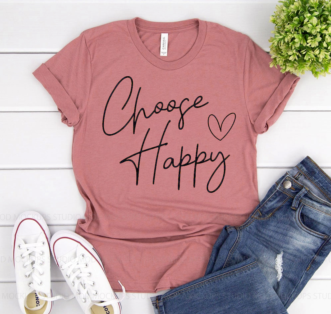 Choose Happy T-shirt in various sizes, showcasing its soft fabric and unisex design.