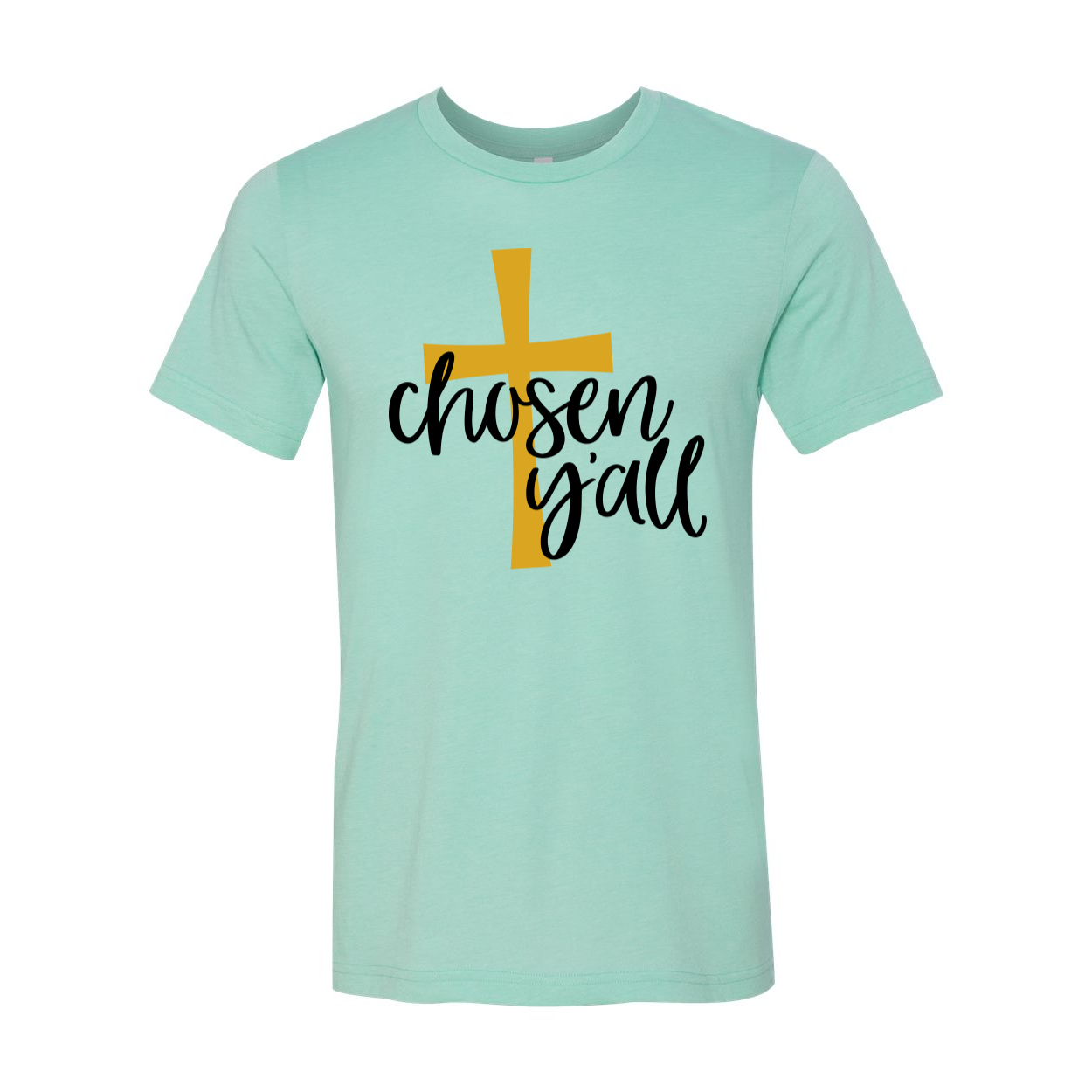 A classic unisex Chosen Y'all T-shirt made from soft airlume cotton, displayed in various sizes.