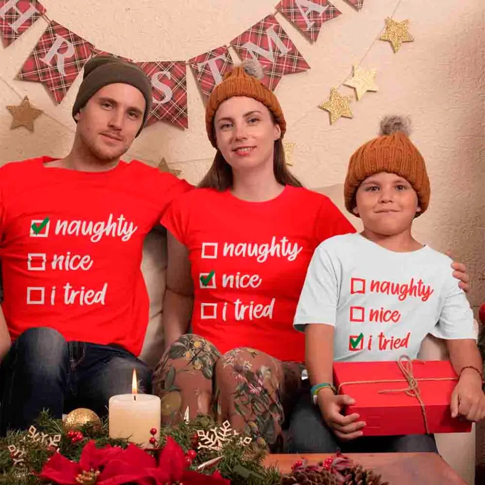 A cozy Christmas Family Checklist Tee featuring festive designs, perfect for family gatherings and holiday celebrations.