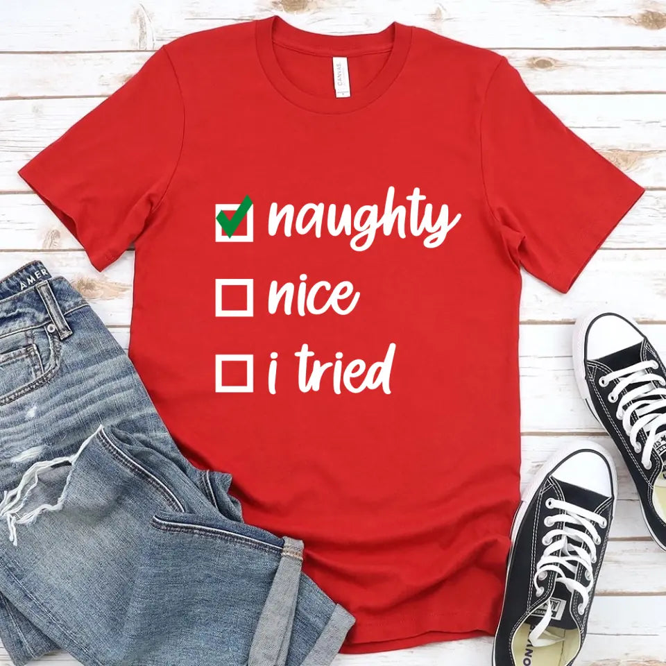 A cozy Christmas Family Checklist Tee featuring festive designs, perfect for family gatherings and holiday celebrations.