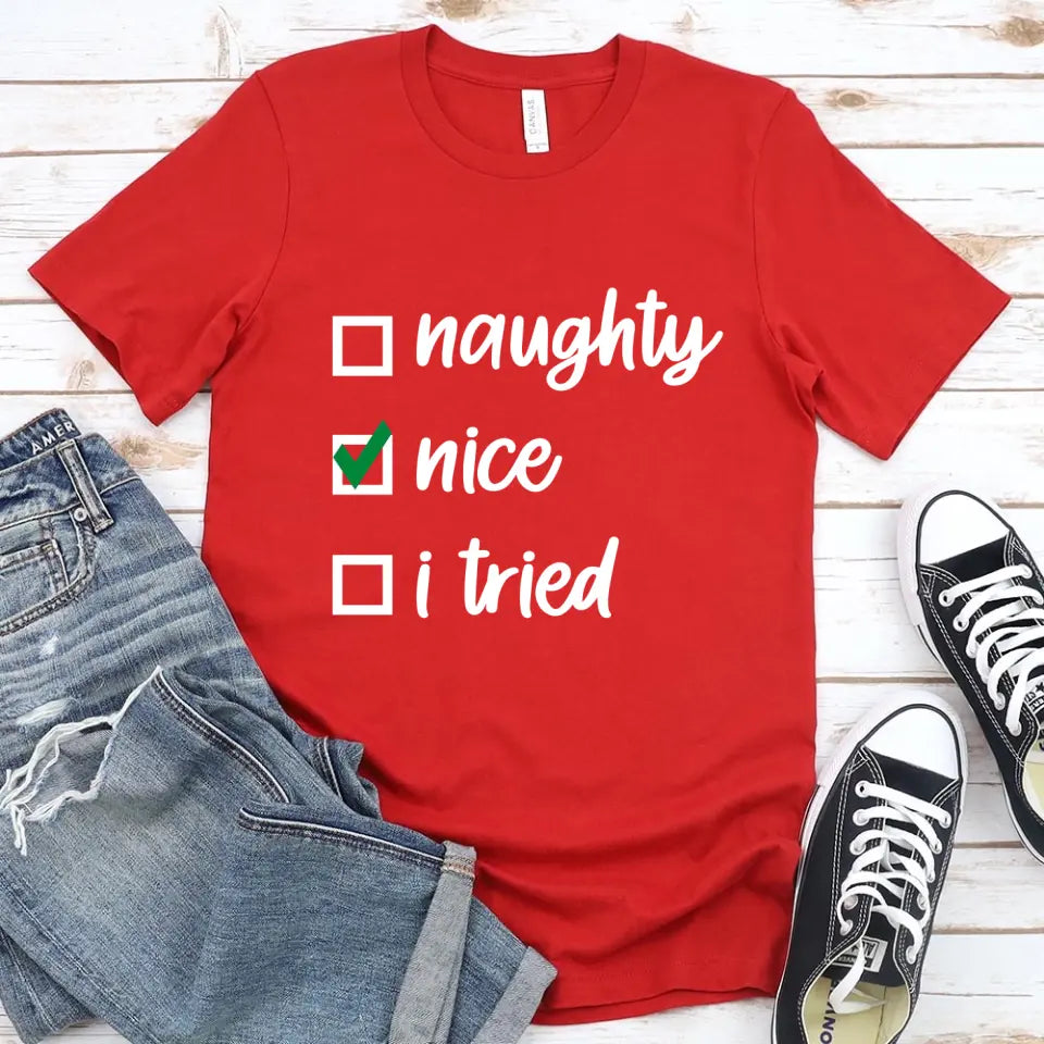 A cozy Christmas Family Checklist Tee featuring festive designs, perfect for family gatherings and holiday celebrations.