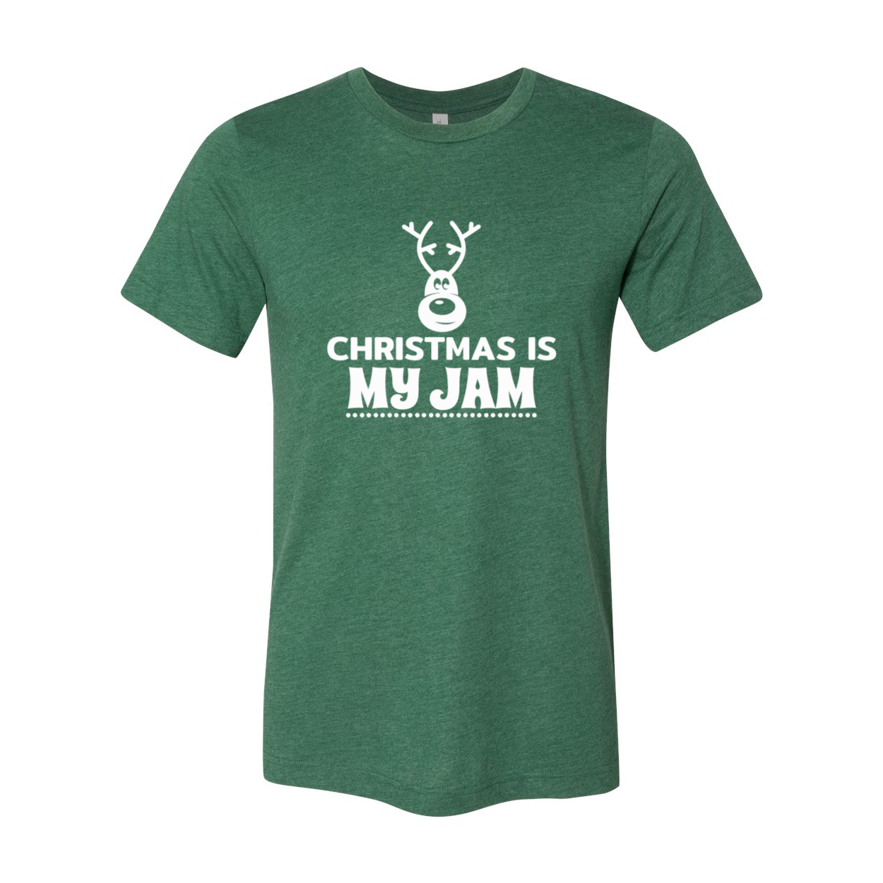 A festive unisex T-shirt featuring the phrase 'Christmas Is My Jam', made from soft ring spun cotton, available in multiple colors.