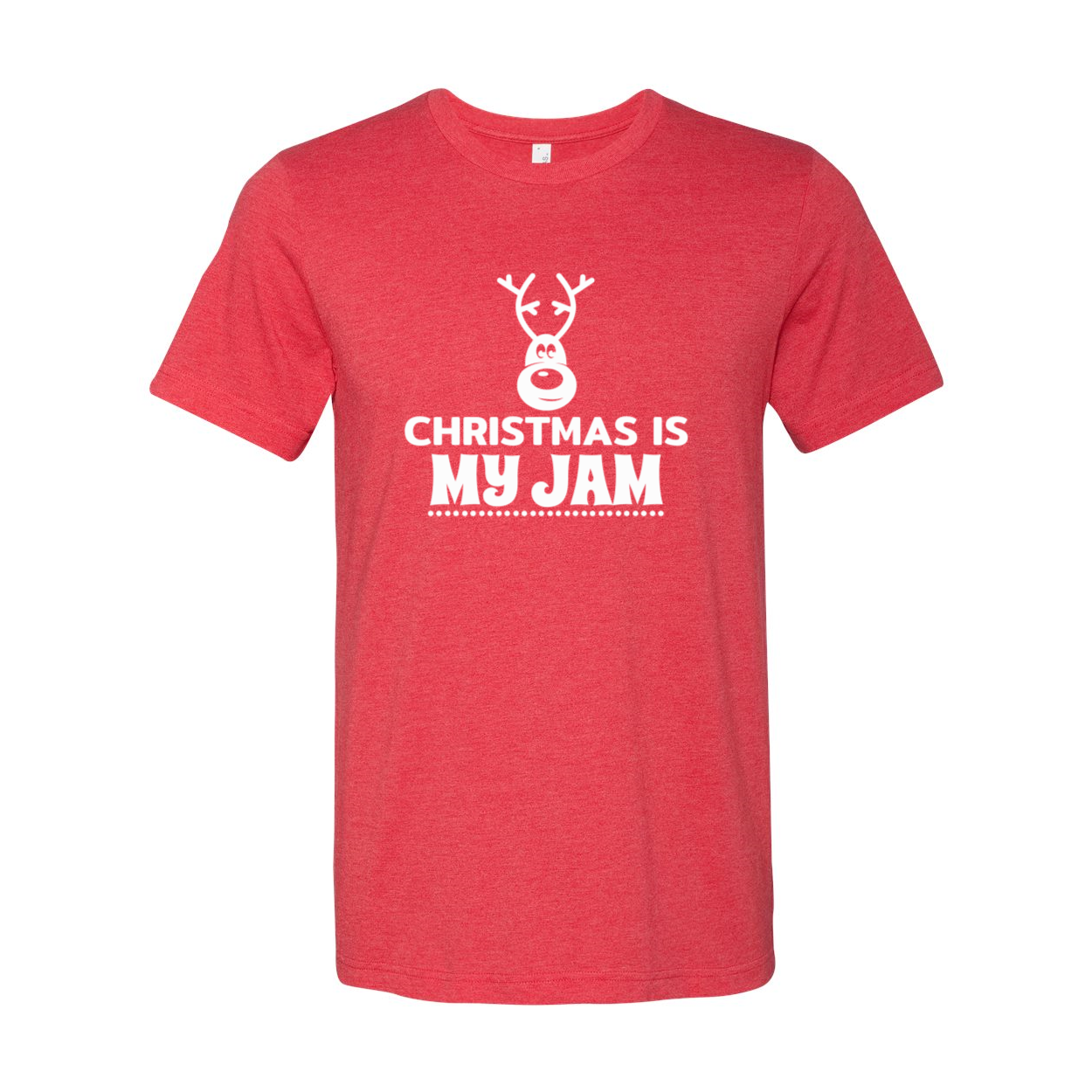 A festive unisex T-shirt featuring the phrase 'Christmas Is My Jam', made from soft ring spun cotton, available in multiple colors.