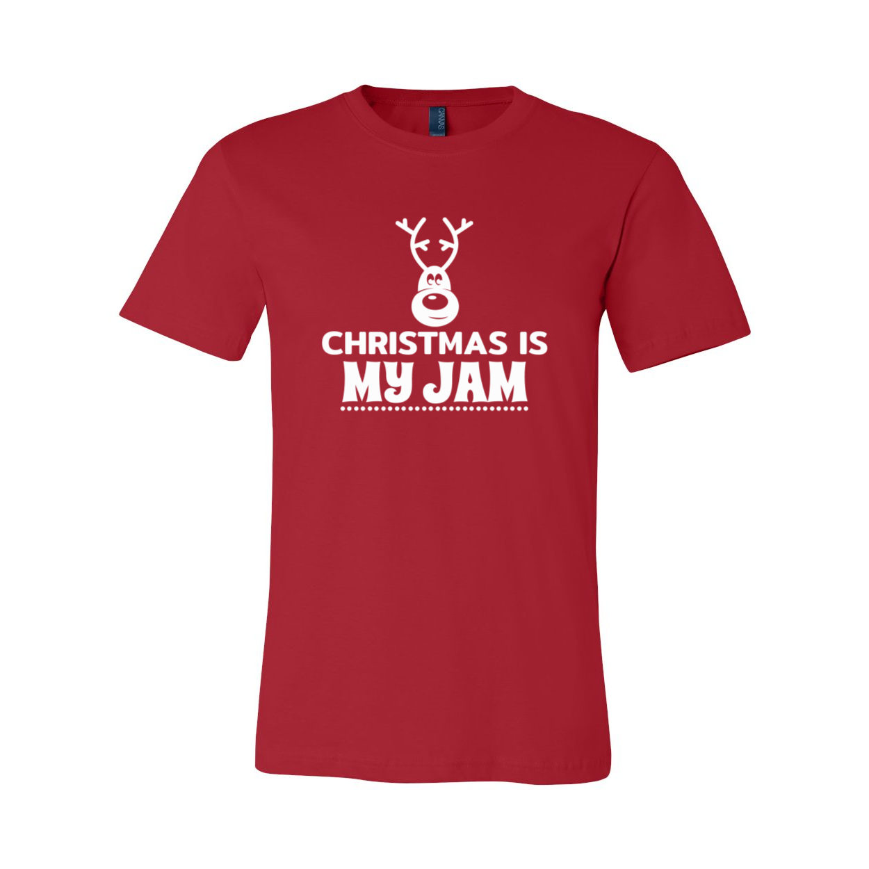 A festive unisex T-shirt featuring the phrase 'Christmas Is My Jam', made from soft ring spun cotton, available in multiple colors.