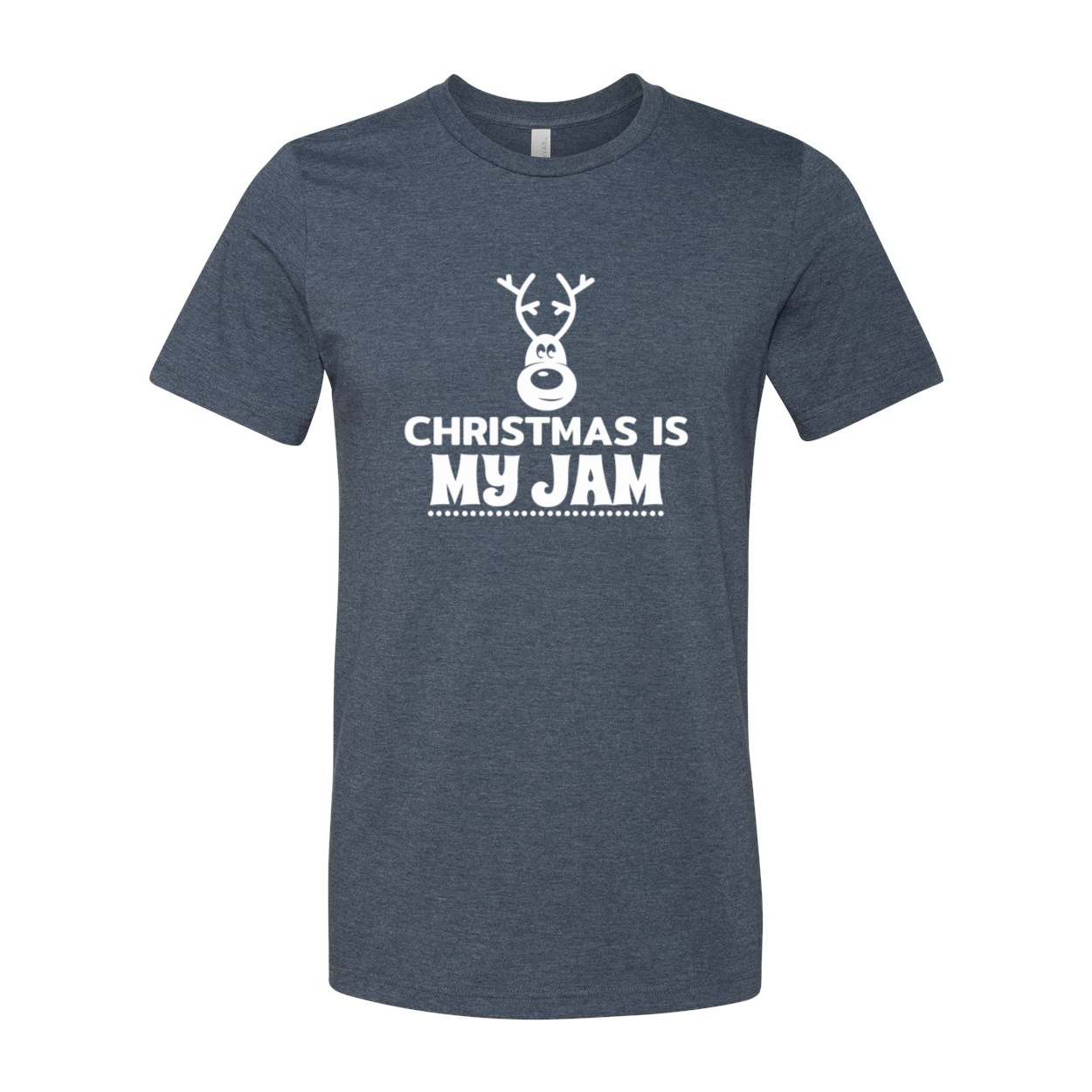 A festive unisex T-shirt featuring the phrase 'Christmas Is My Jam', made from soft ring spun cotton, available in multiple colors.