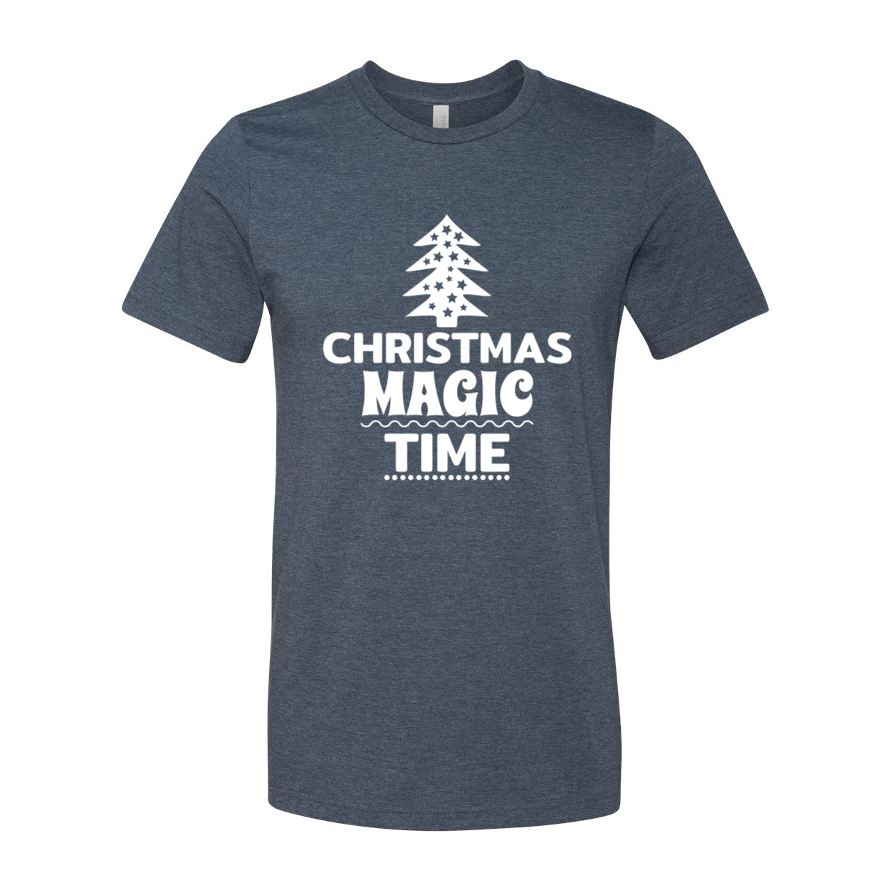 A festive unisex Christmas Magic Time Shirt in vibrant colors, showcasing its soft fabric and classic crew neck design.