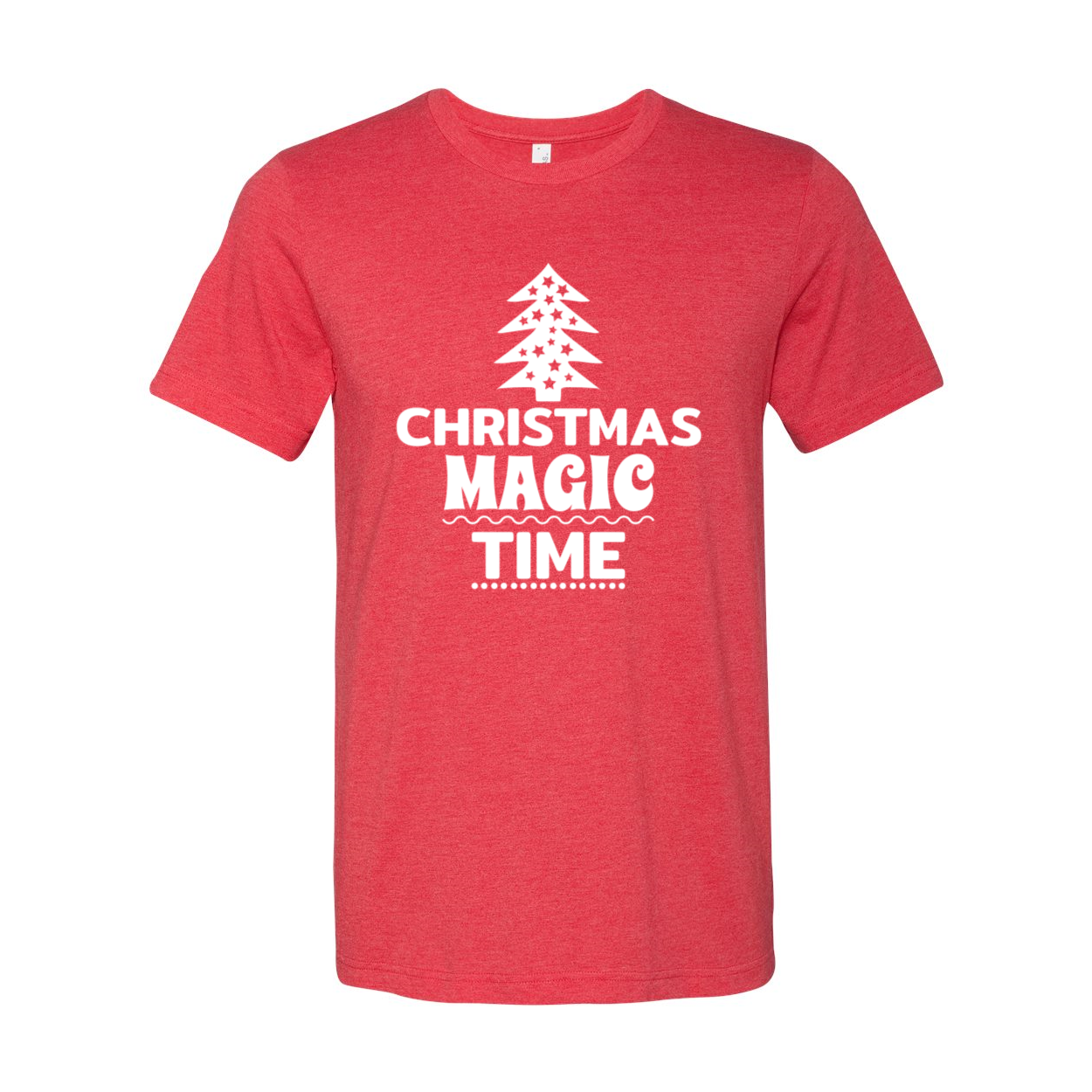 A festive unisex Christmas Magic Time Shirt in vibrant colors, showcasing its soft fabric and classic crew neck design.