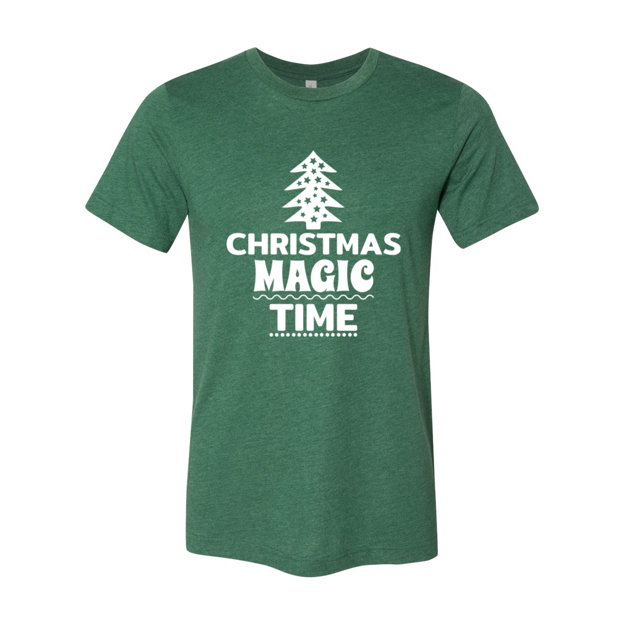 A festive unisex Christmas Magic Time Shirt in vibrant colors, showcasing its soft fabric and classic crew neck design.