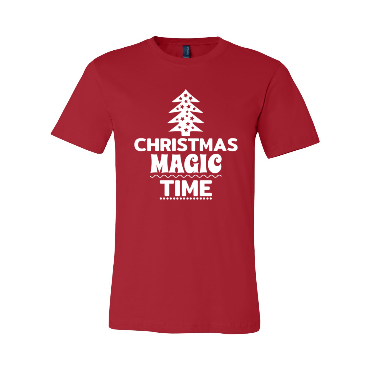 A festive unisex Christmas Magic Time Shirt in vibrant colors, showcasing its soft fabric and classic crew neck design.