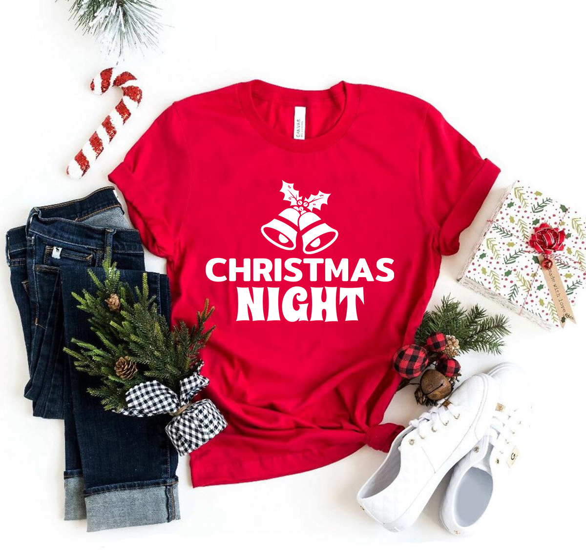 A cozy unisex Christmas Night Shirt in various colors, featuring a classic crew neck and short sleeves, perfect for holiday celebrations.