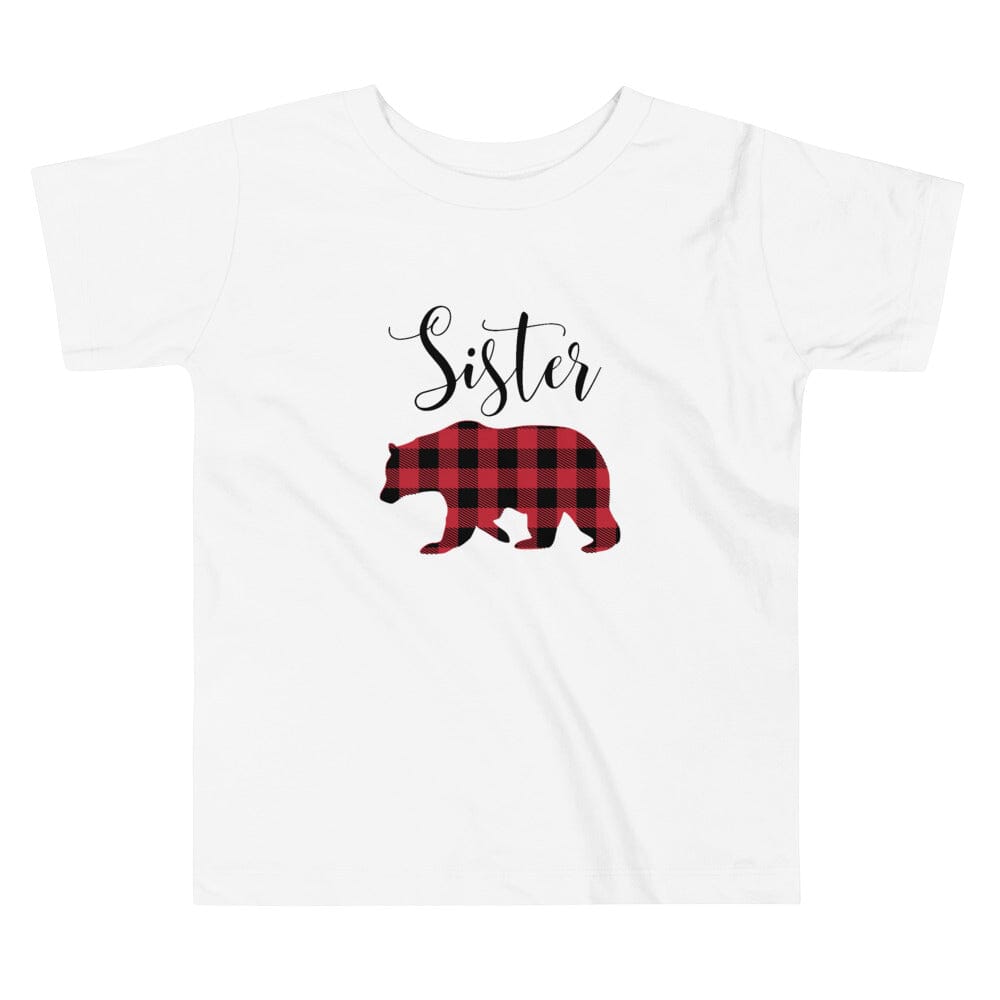 A cute Christmas Sister Bear Toddler Tee featuring a playful bear design, perfect for festive occasions and everyday wear.