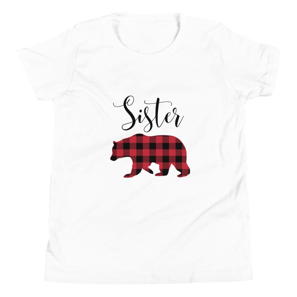 A festive Christmas Sister Bear Youth Tee featuring a cute bear design, perfect for holiday celebrations.