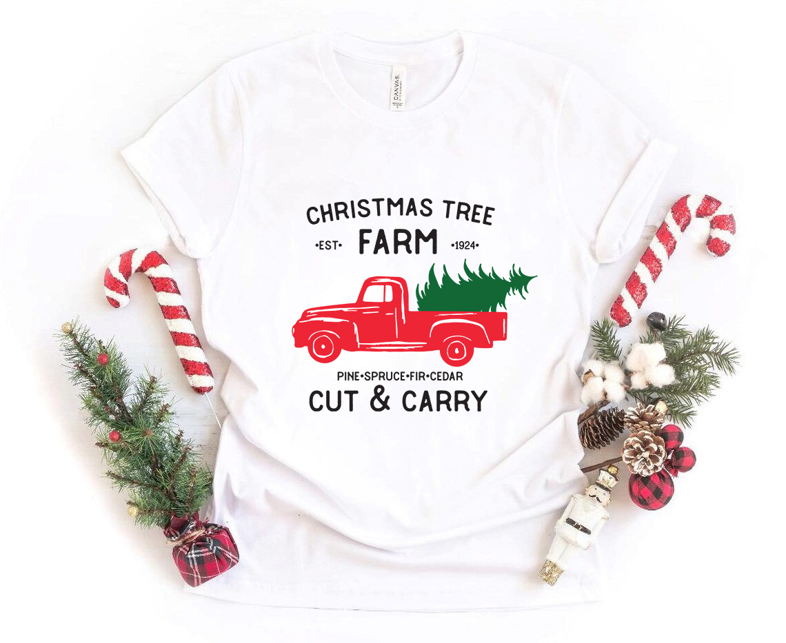 A cozy unisex Christmas Tree Farm Shirt in various colors, showcasing its soft fabric and comfortable fit.