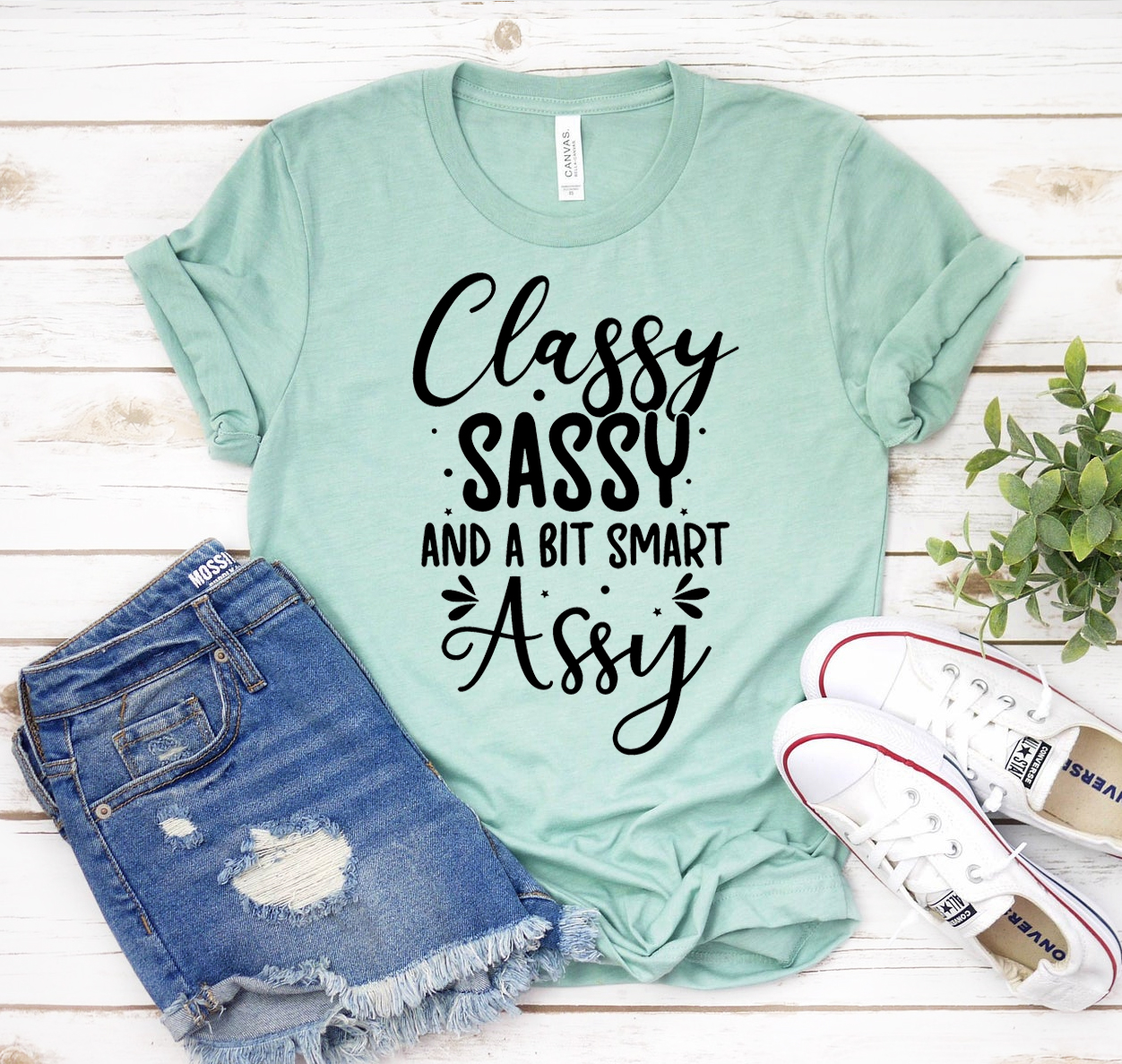 Classy Sassy And A Bit Smart Assy T-shirt displayed on a mannequin, showcasing its unisex design and soft fabric.