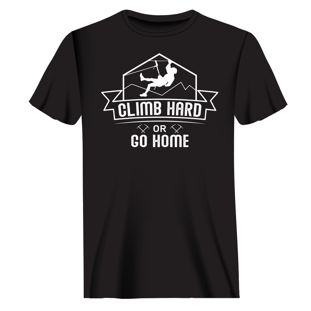 Climb Hard Or Go Home Man T-Shirt in solid color, showcasing modern classic fit and comfortable fabric.