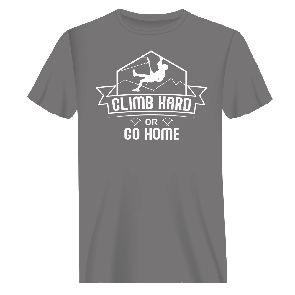 Climb Hard Or Go Home Man T-Shirt in solid color, showcasing modern classic fit and comfortable fabric.