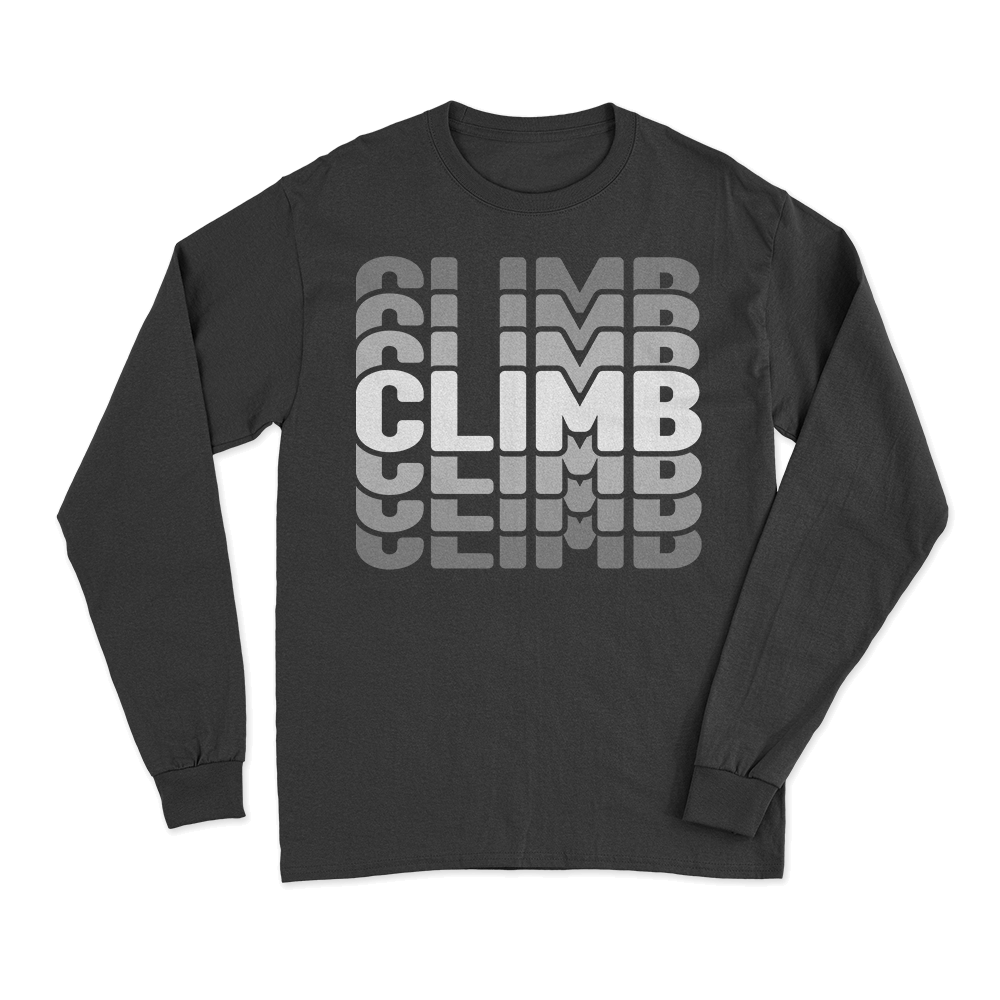 Climmmmmb Men Long Sleeve Shirt showcasing a stylish design with a non-topstitched collar and double-needle sleeves.