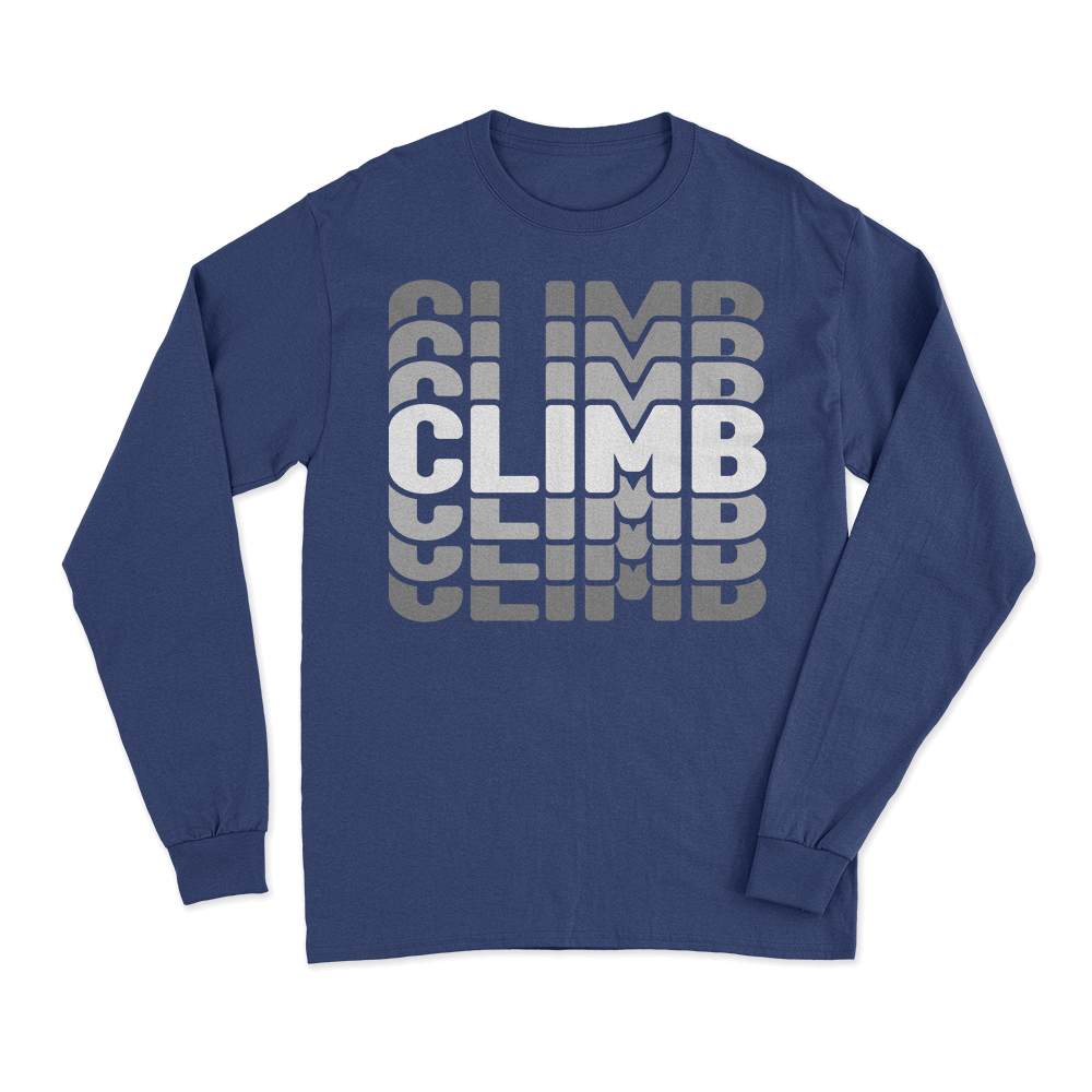 Climmmmmb Men Long Sleeve Shirt showcasing a stylish design with a non-topstitched collar and double-needle sleeves.