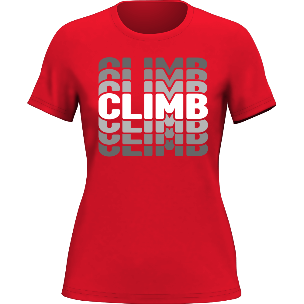 Climmmmmb T-Shirt for Women featuring a stylish design, made from 100% Ringspun Cotton, perfect for casual wear.