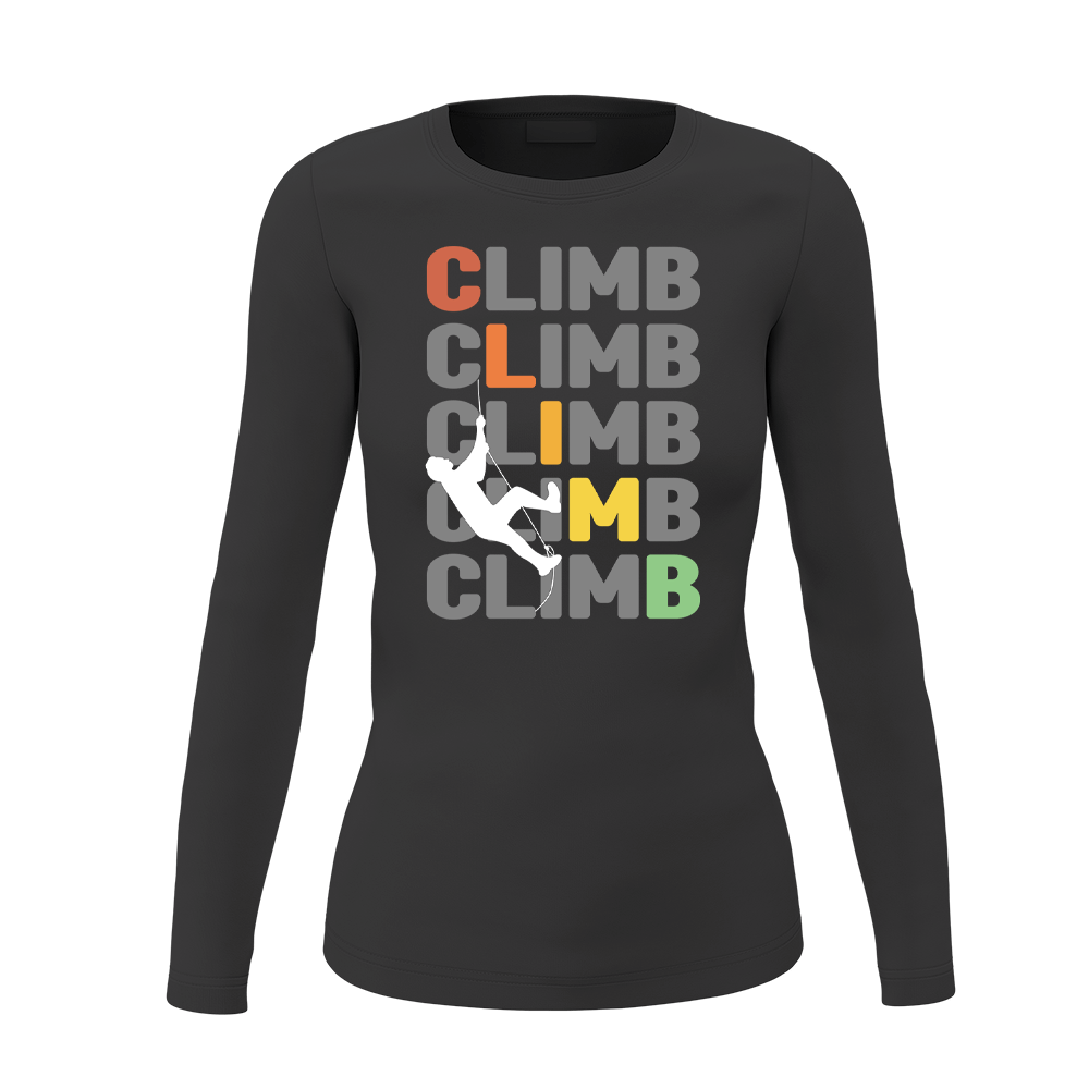 Climbbbbb Women Long Sleeve Shirt showcasing stylish design and comfortable fit, perfect for various occasions.