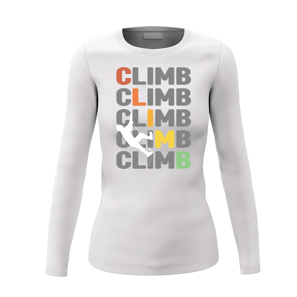 Climbbbbb Women Long Sleeve Shirt showcasing stylish design and comfortable fit, perfect for various occasions.