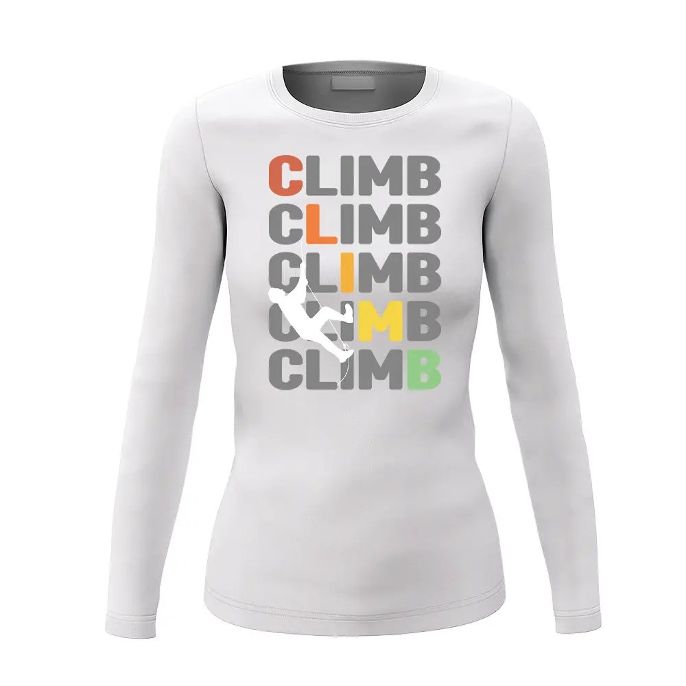 Climbbbbb Women Long Sleeve Shirt showcasing stylish design and comfortable fit, perfect for various occasions.