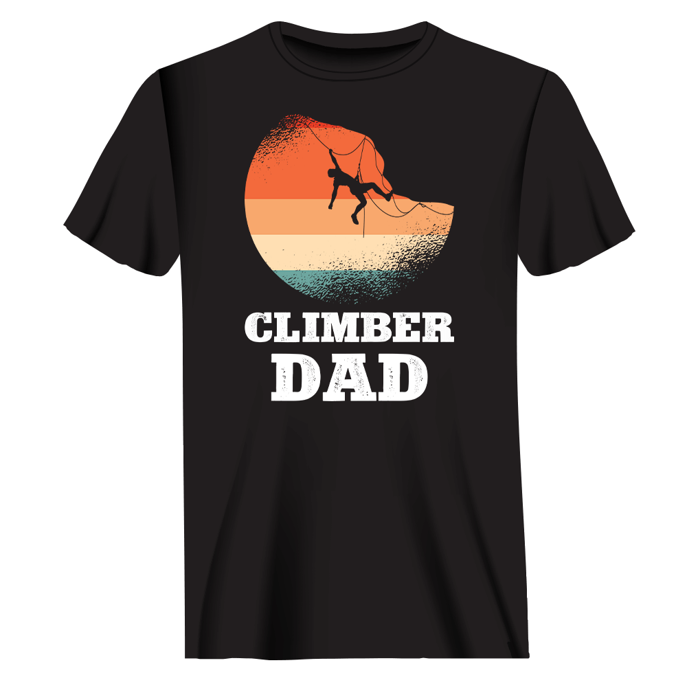 Climber Dad Man T-Shirt featuring a modern classic fit, made from 100% Ringspun Cotton, perfect for climbing enthusiasts.