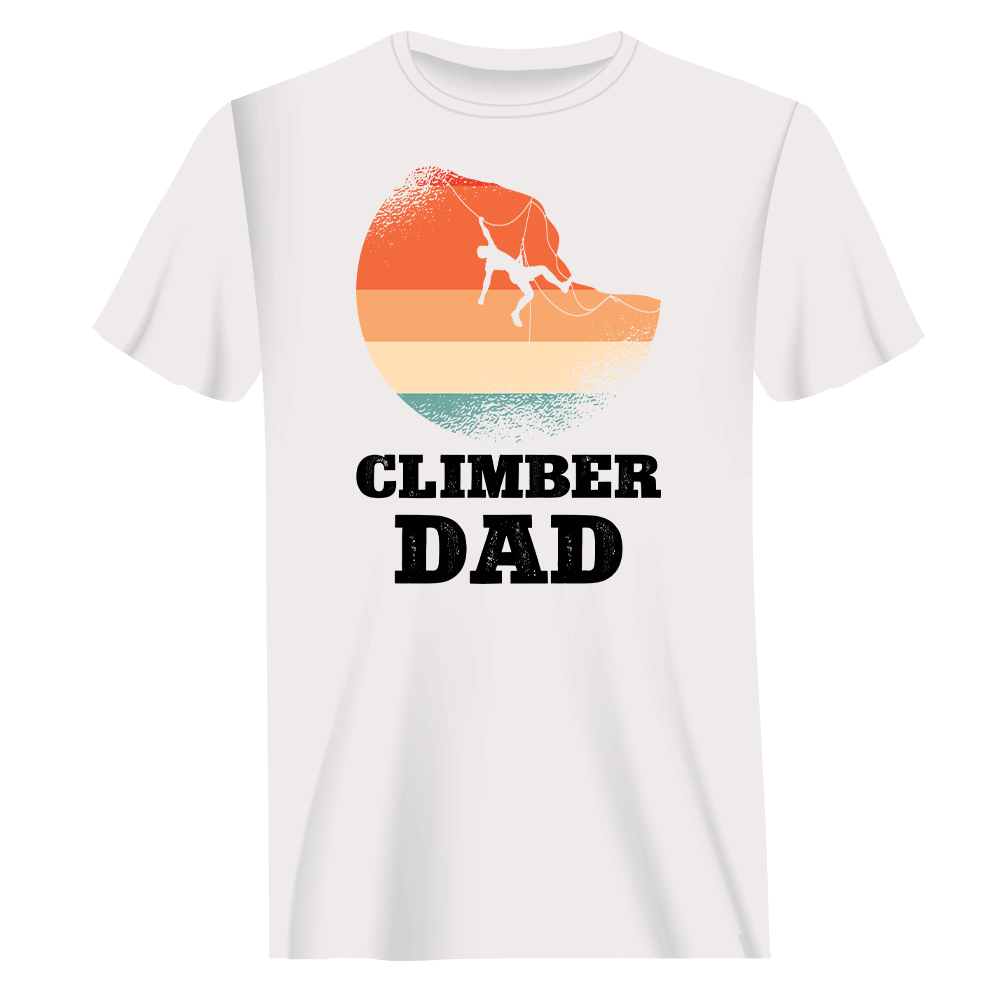 Climber Dad Man T-Shirt featuring a modern classic fit, made from 100% Ringspun Cotton, perfect for climbing enthusiasts.