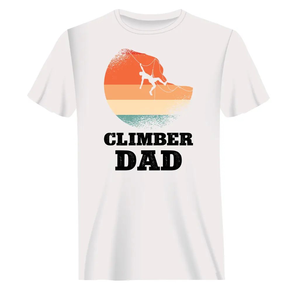 Climber Dad Man T-Shirt featuring a modern classic fit, made from 100% Ringspun Cotton, perfect for climbing enthusiasts.