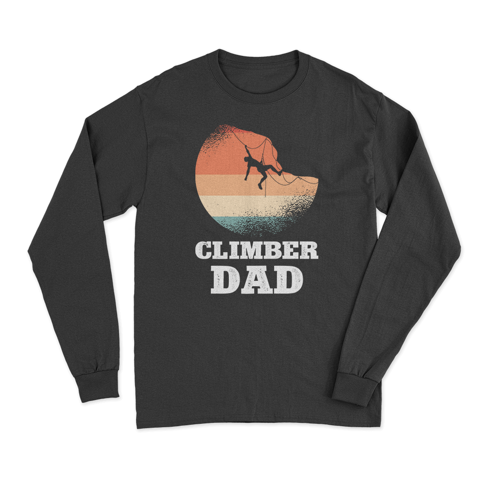 Climber Dad Men Long Sleeve Shirt in a stylish design, showcasing its midweight fabric and semi-fitted silhouette.