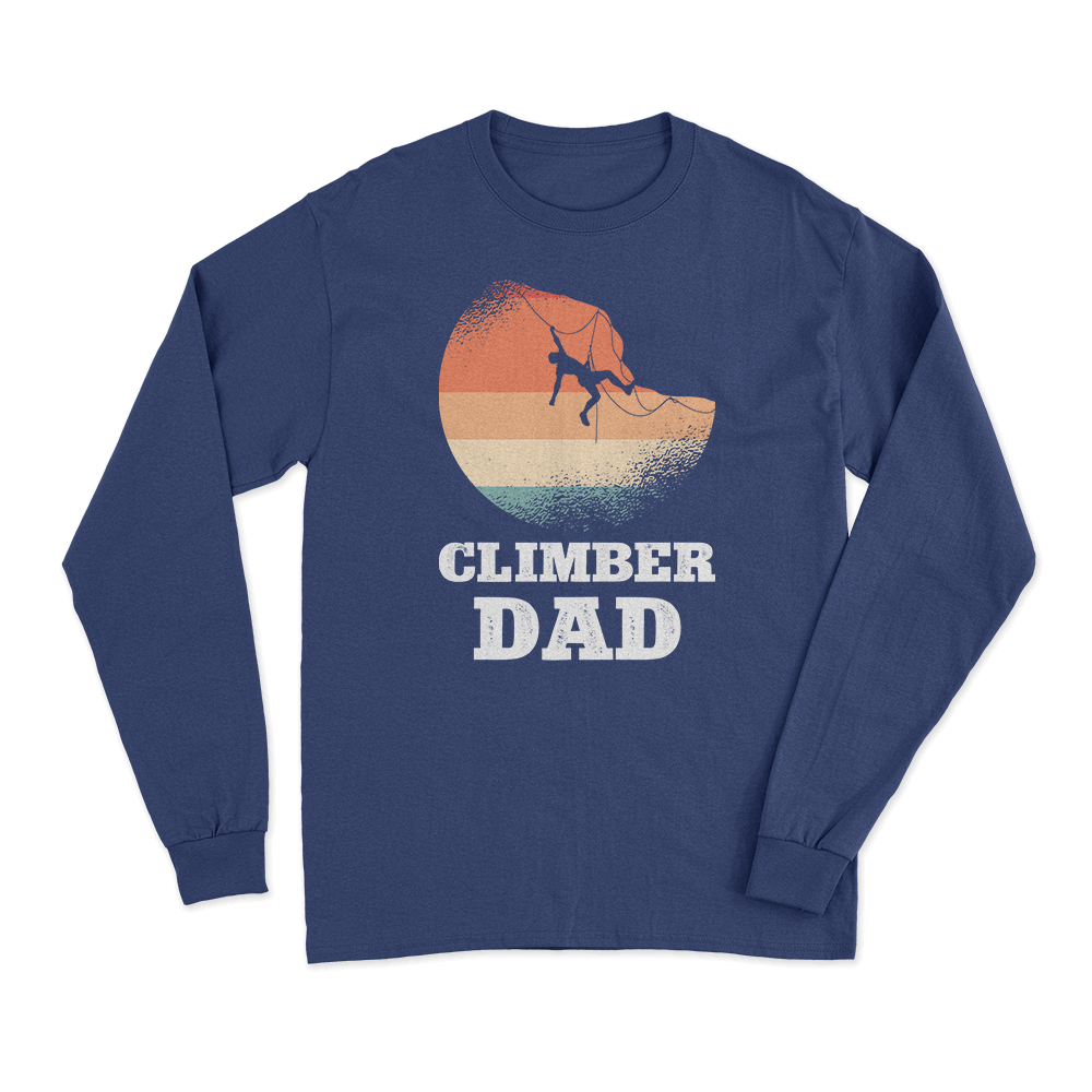 Climber Dad Men Long Sleeve Shirt in a stylish design, showcasing its midweight fabric and semi-fitted silhouette.