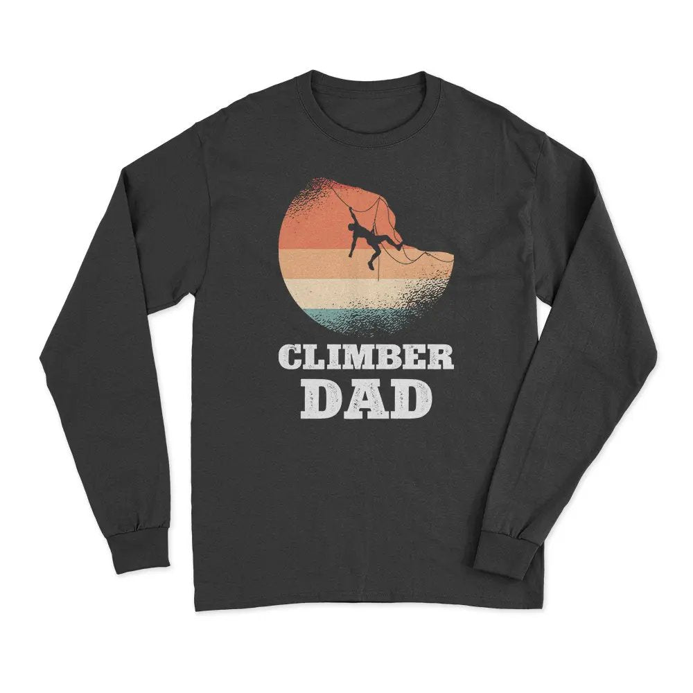 Climber Dad Men Long Sleeve Shirt in a stylish design, showcasing its midweight fabric and semi-fitted silhouette.