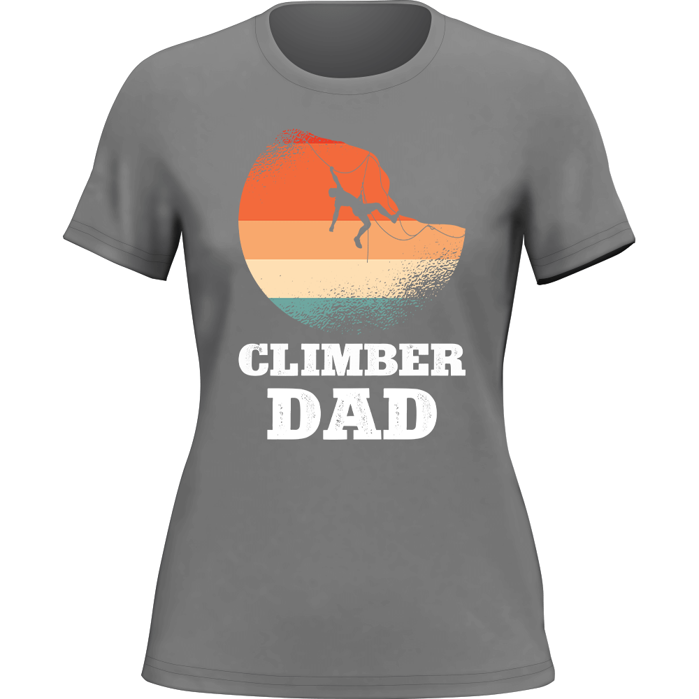 Climber Dad T-Shirt for Women, featuring a semi-fitted design in soft Ringspun Cotton, perfect for outdoor adventures.