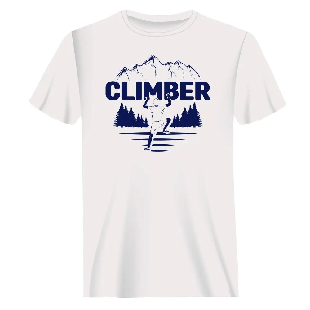 Climber Man T-Shirt featuring a modern classic fit in solid color, made from 100% Ringspun Cotton, perfect for casual wear.