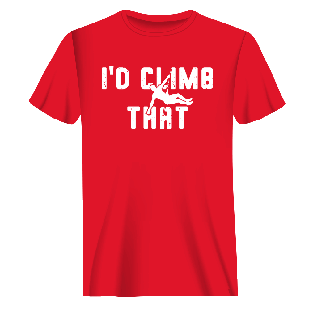 Climbing I'd Climb That Man T-Shirt in solid color, showcasing its modern classic fit and soft fabric, perfect for climbing enthusiasts.