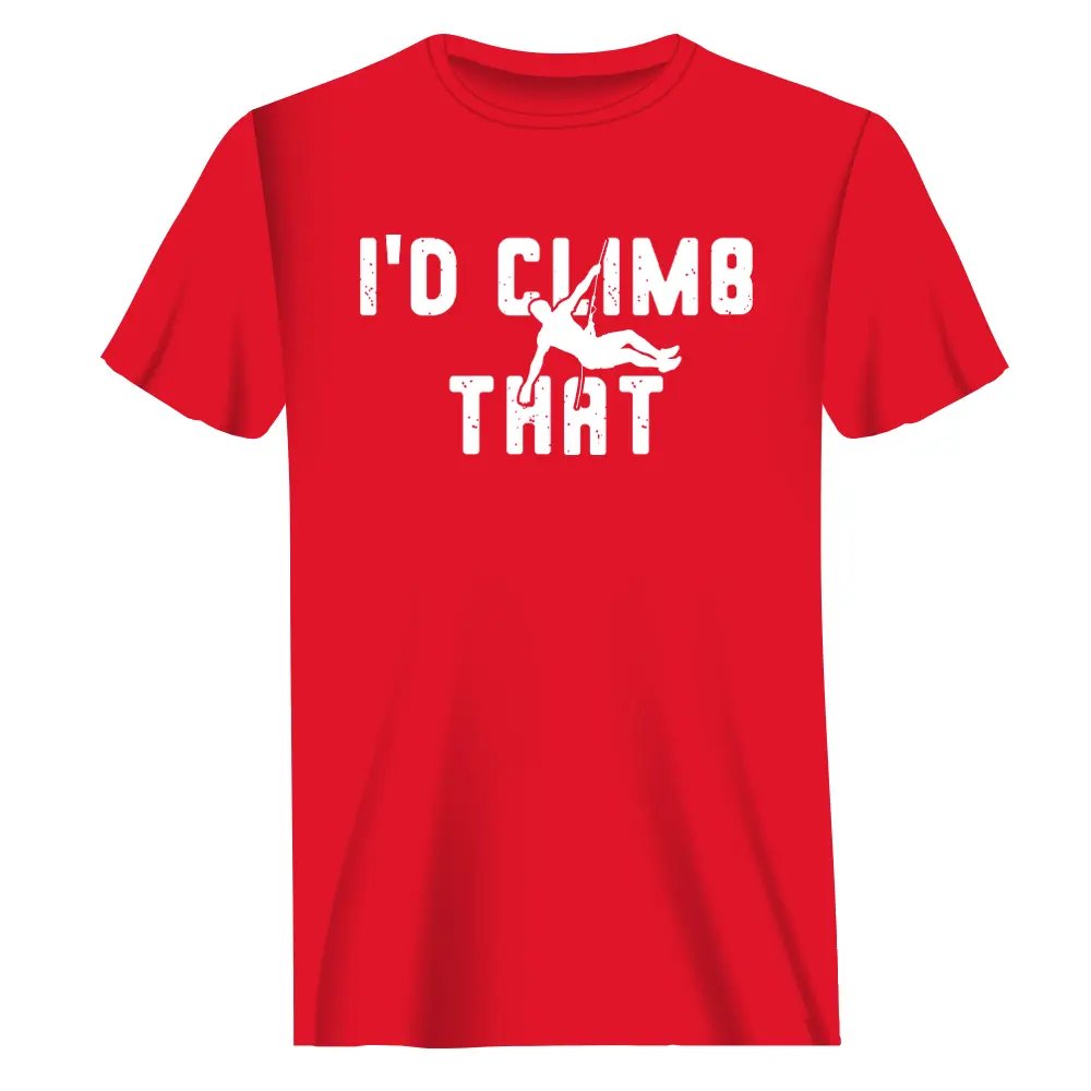 Climbing I'd Climb That Man T-Shirt in solid color, showcasing its modern classic fit and soft fabric, perfect for climbing enthusiasts.