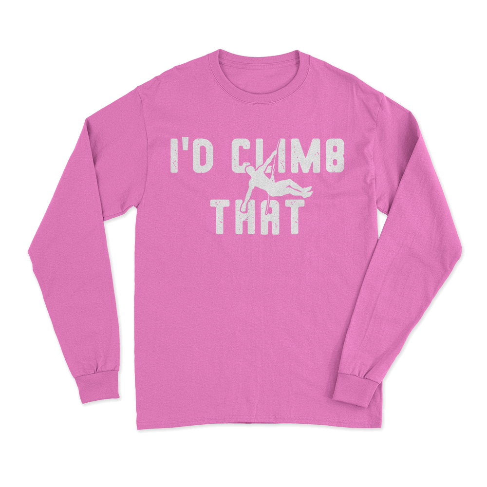 Climbing I'd Climb That Men Long Sleeve Shirt featuring a unique design, midweight fabric, and comfortable fit, perfect for outdoor enthusiasts.