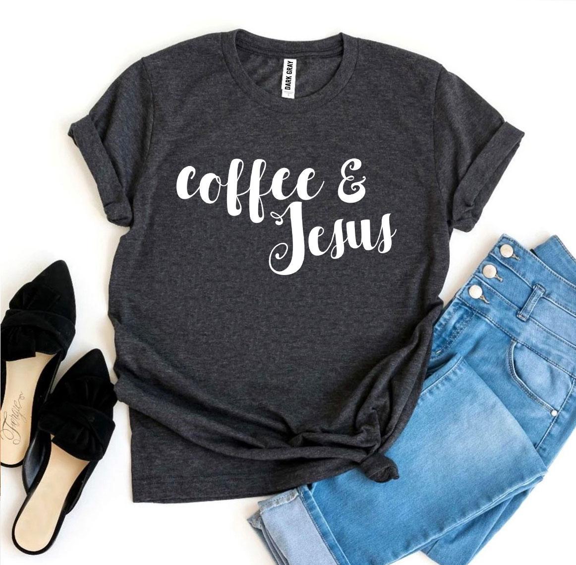 Coffee And Jesus T-shirt made of premium ring spun cotton with a stylish design and soft textile flex print.