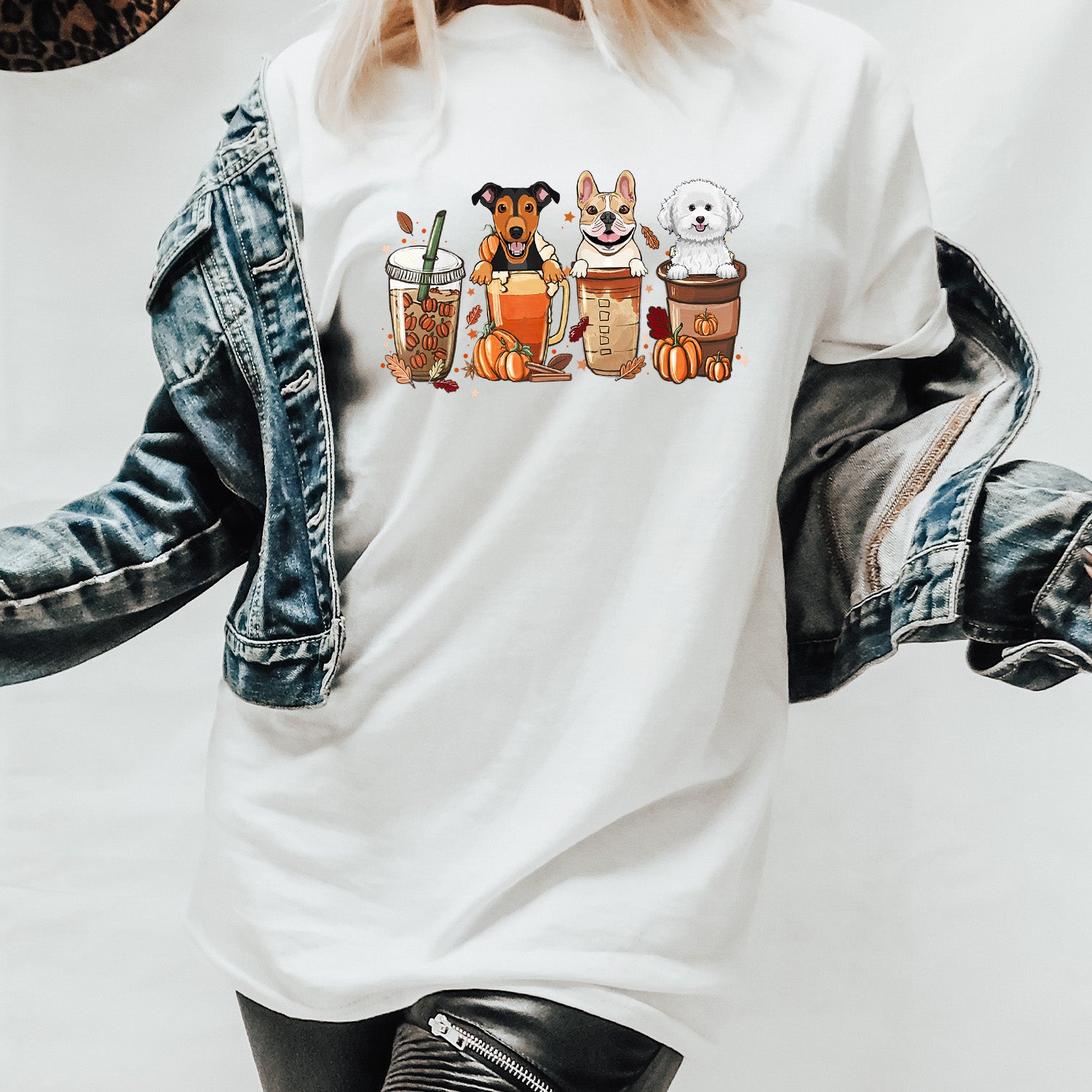 A stylish unisex t-shirt featuring a fun design of coffee and puppies, perfect for casual wear.