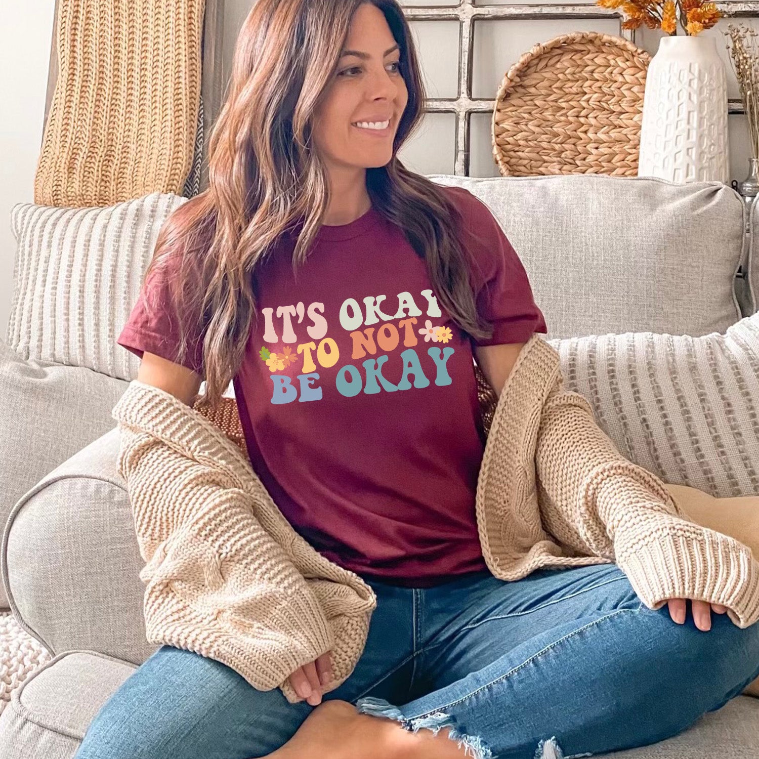 Colorful It's Okay Not To Be Okay T-shirt featuring vibrant design and comfortable fabric, promoting mental health awareness.