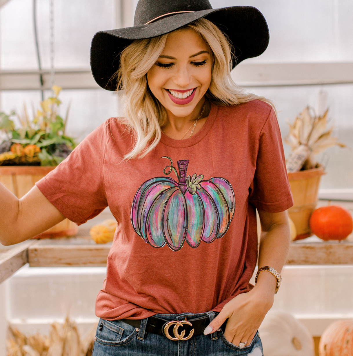 Colorful Pumpkin T-shirt made of premium ring spun cotton with vibrant print design.