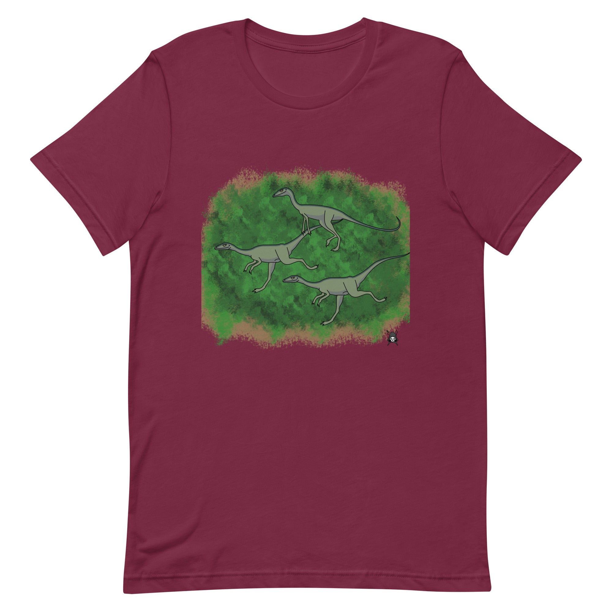 Compsognathus T-Shirt featuring a vibrant dinosaur print on soft cotton fabric, perfect for casual wear.