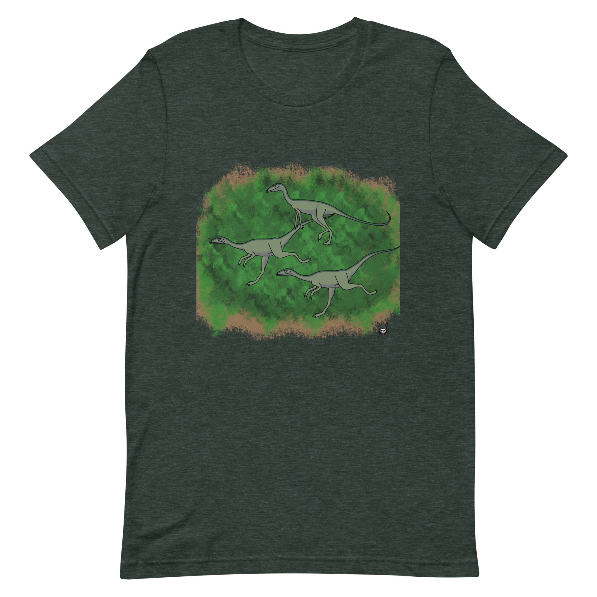 Compsognathus T-Shirt featuring a vibrant dinosaur print on soft cotton fabric, perfect for casual wear.