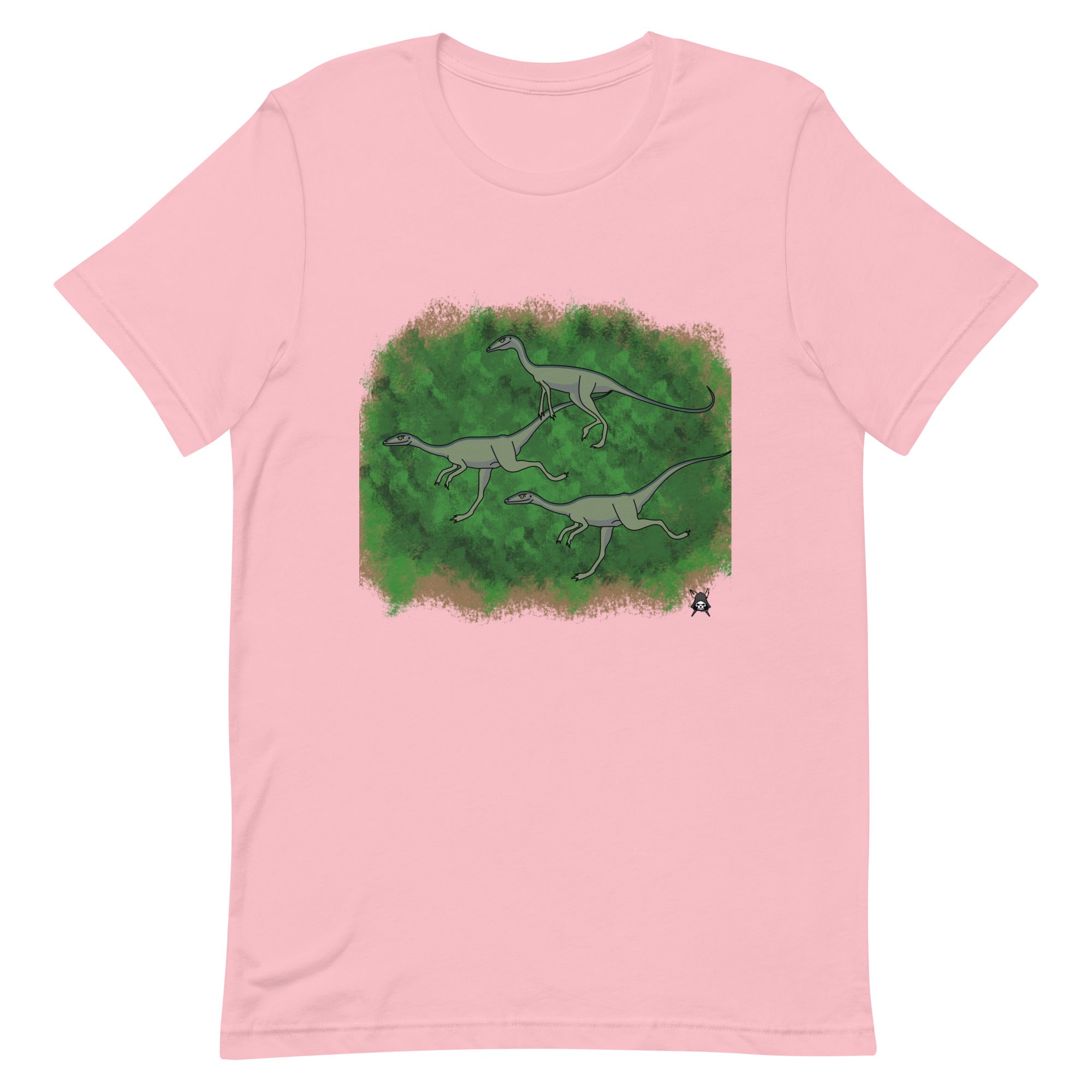 Compsognathus T-Shirt featuring a vibrant dinosaur print on soft cotton fabric, perfect for casual wear.