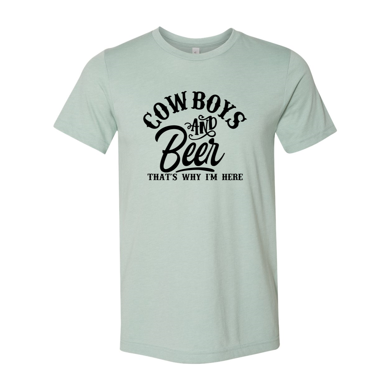 A stylish unisex T-shirt featuring the phrase 'Cow Boys and Beer' in bold print, available in various colors.