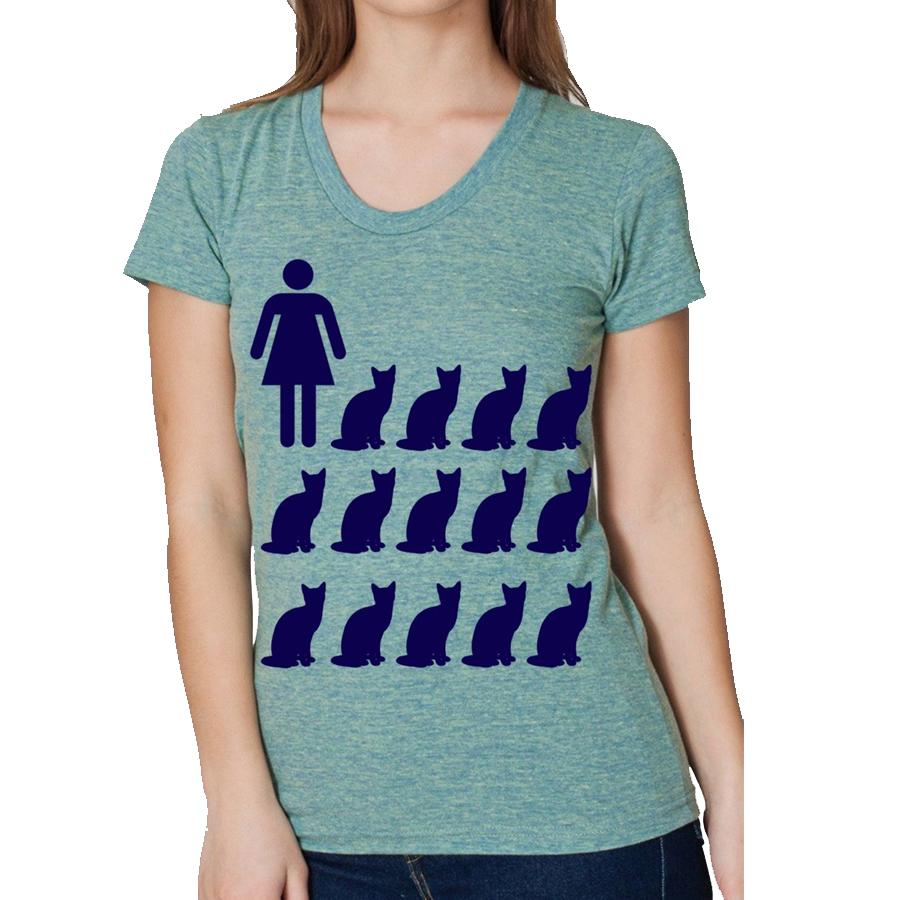 A soft, eco-friendly Crazy Cat Lady tee in vibrant colors, showcasing a playful cat-themed design.