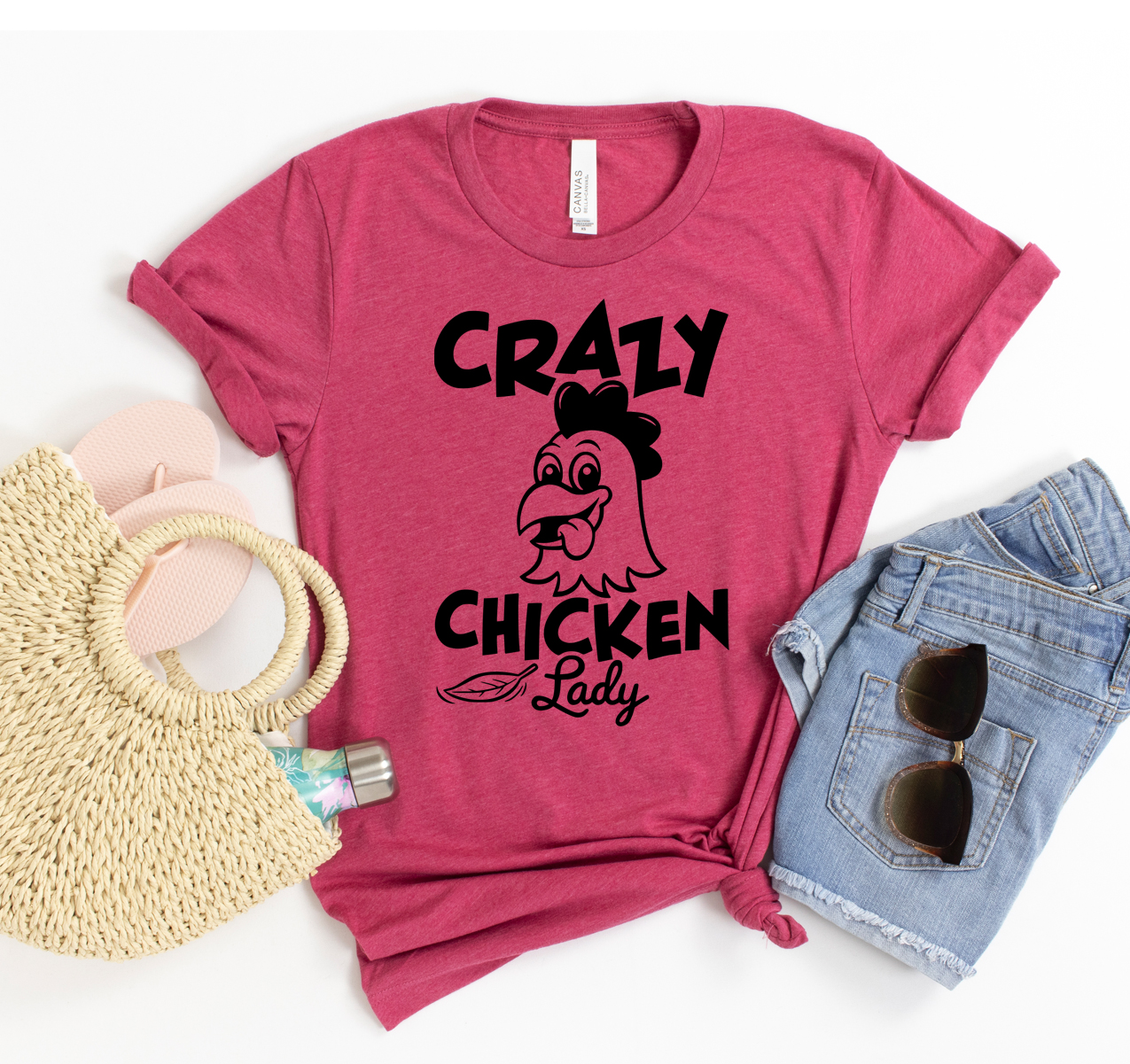 A stylish unisex Crazy Chicken Lady T-shirt made from soft cotton, featuring a fun design for chicken enthusiasts.