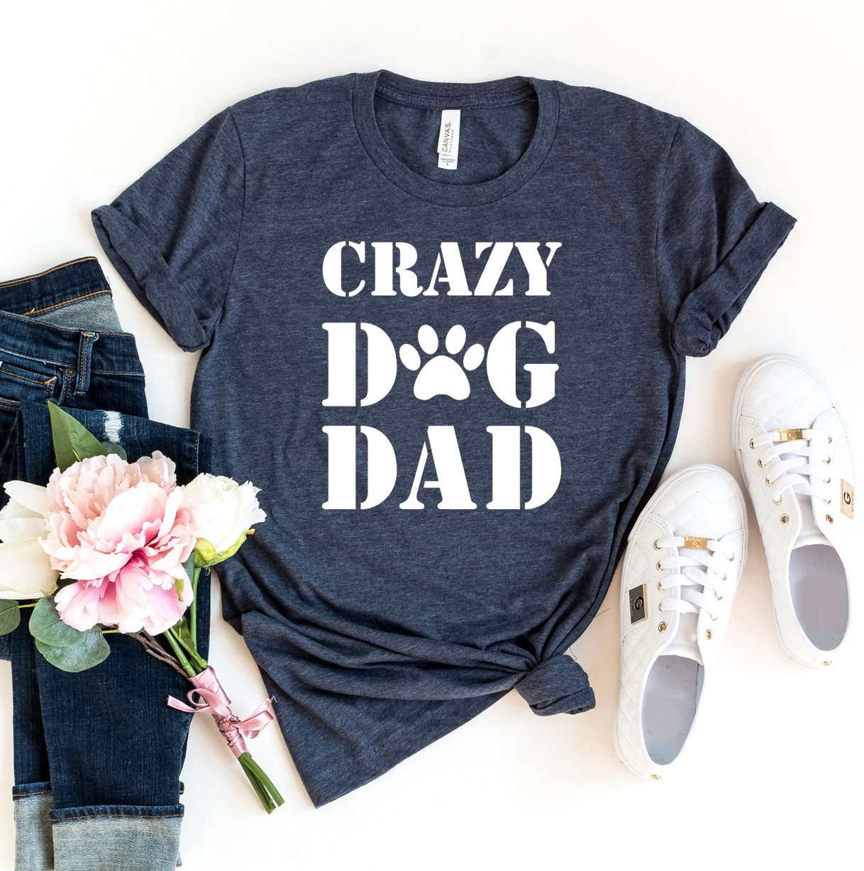 A comfortable Crazy Dog Dad T-shirt made from premium ring spun cotton, featuring a stylish dog-themed design.