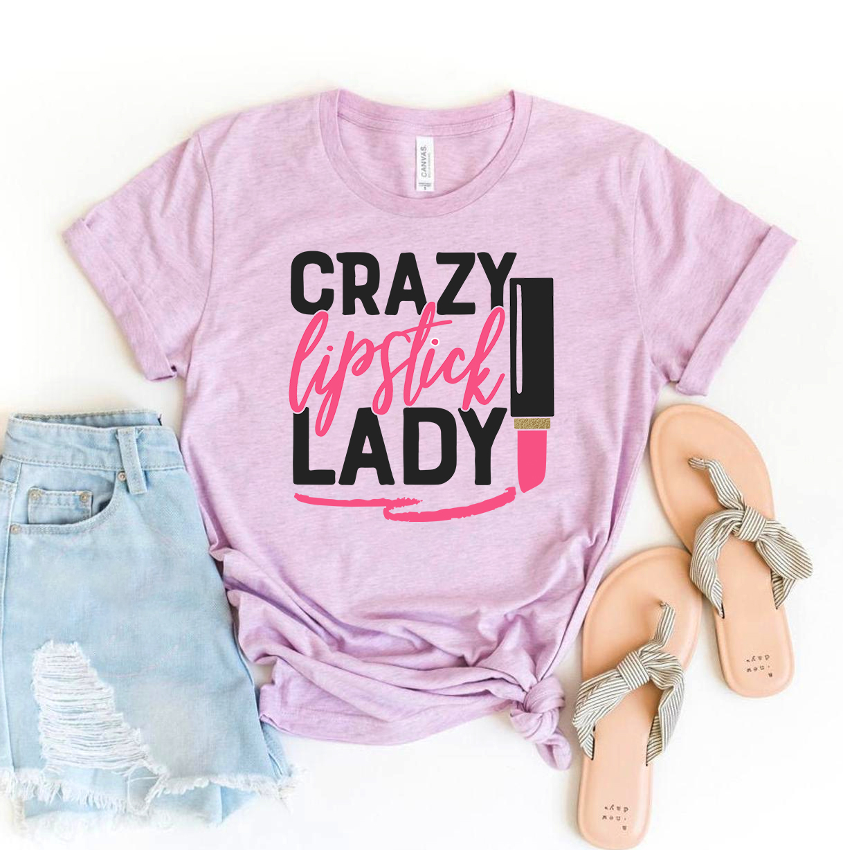 Crazy Lipstick Lady T-shirt made of premium ring spun cotton with vibrant flex print design.